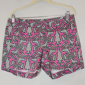 J. Crew Vibrant Pink Green Black White Dotted Chino Cotton 5" Shorts Size 8